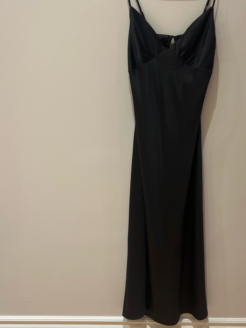 Dynamite Black Satin Midi Slip Dress with Spaghetti Straps